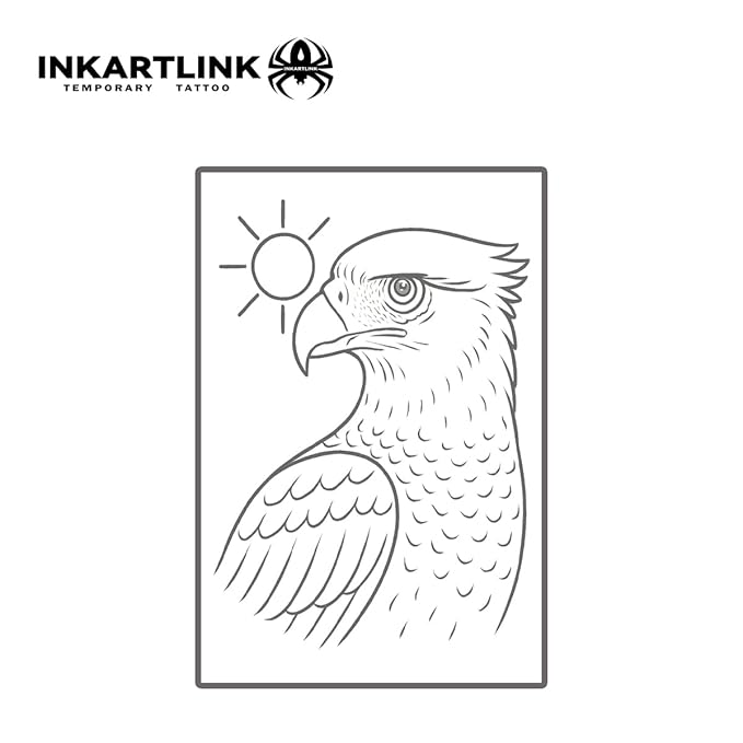 INKARTLINK Tattoo Tech, 2 Sheets Medium Semi Permanent Tattoo, Adult Art Design Temporary Tattoos, Lasts 1-2 Weeks, Waterproof, Realistic Look, No Reflection (Eagle Sun)