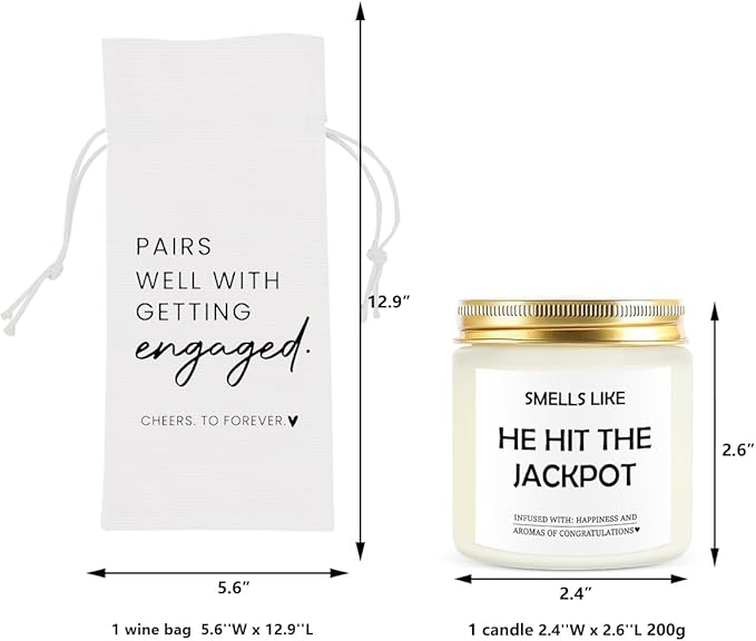Engagement Gifts for Couples Her Engagement Party Decorations Gift for Couple Wine Bag Scented Candles Set Pairs Well with Getting Engaged Gifts Smell Like He Hit The Jackpot White Wine Bag