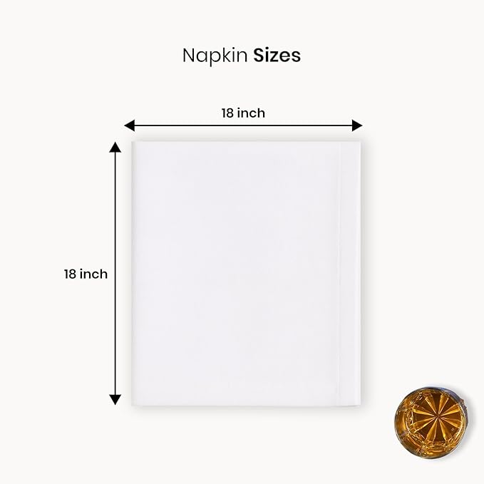 LFH Home Cotton Rich Metered Napkins for Dining Table Set of 12, Elegant Cloth Napkins for Wedding Party or Everyday Use Machine Washable Durable Reusable and Soft for Hosting 18x18 Inch - White