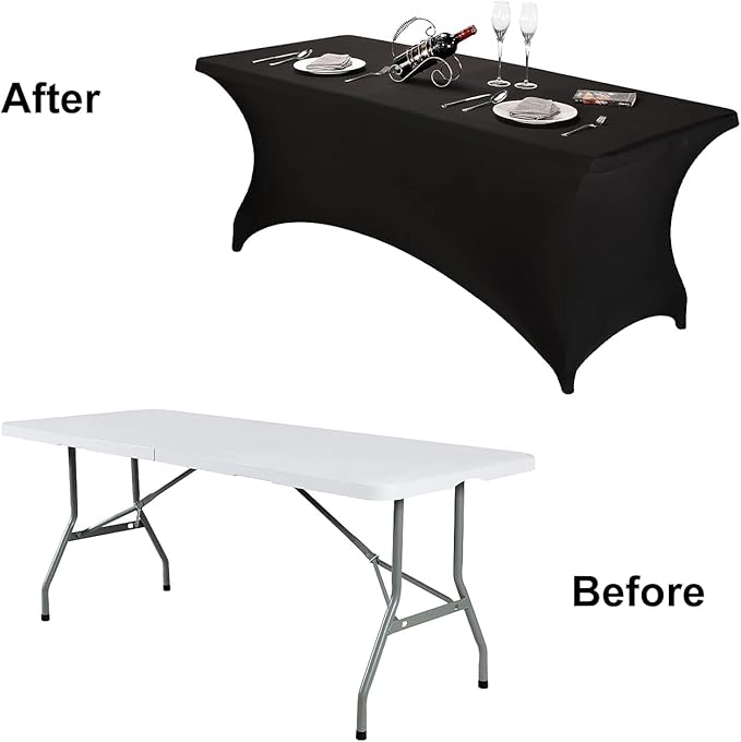 FORLIFE 4Pack Spandex Table Covers，Fitted Tablecloth for Rectangular Tables, Stretch Patio Table Covers, Universal Spandex Table Cover for Wedding, Banquet, Party (6ft, Black)