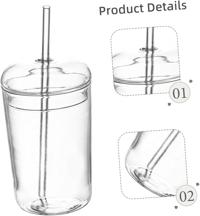 Large Capacity Glass Drinking Mug with Straw Decorative Transparent Juice Cup for Home Office Hotels Smooth Rim Easy to Clean Beverage Container