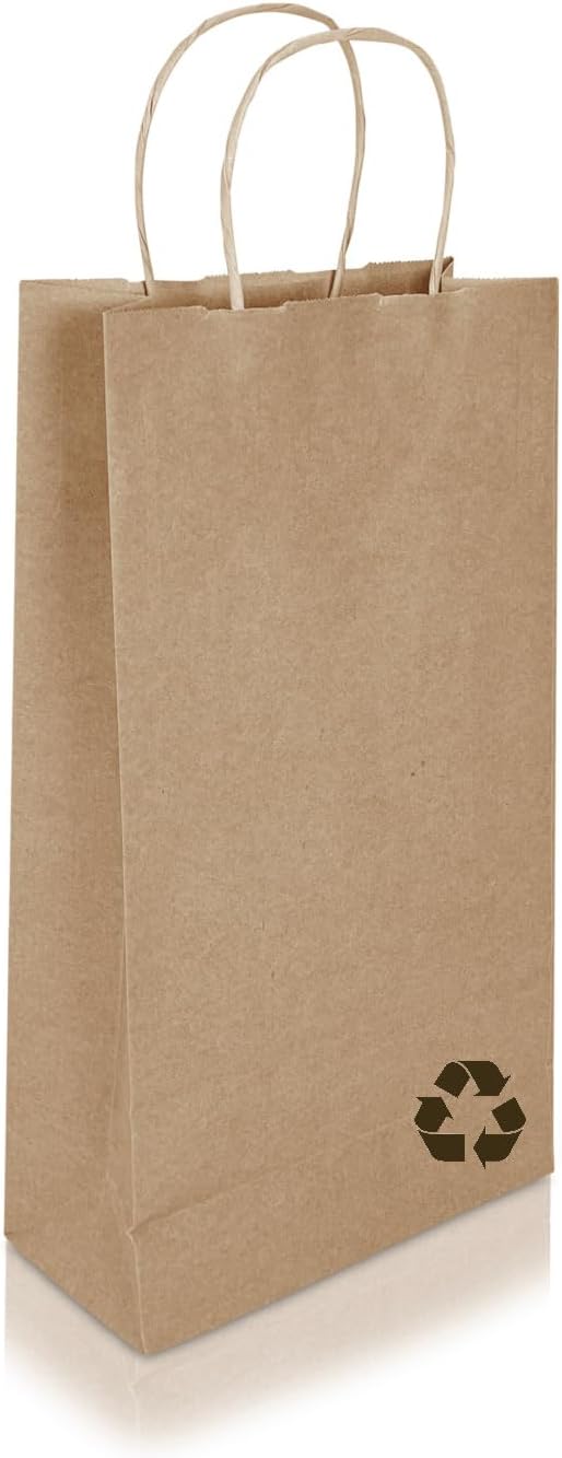 Jet Paper Bags - 100 Pack 6.5x3.5x12 Inch Medium Plain Brown Kraft Paper Bags with Handles Bulk, Gift Wrap Bags for Favors Grocery Retail Party Birthday Shopping Business Goody Craft Merchandise Take Out Sacks