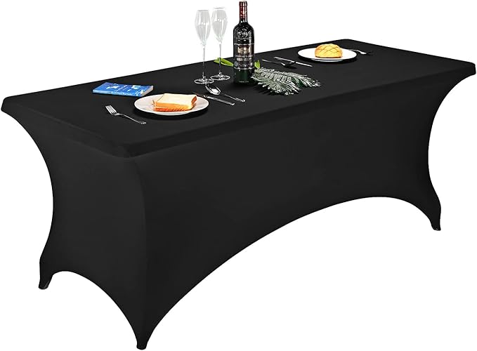 FORLIFE Spandex Table Covers - Fitted Tablecloth for 6ft Rectangular Tables with Stretch Patio Design - Perfect for Weddings, Banquets, and Parties - Available in Black