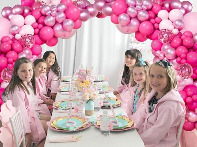 Pink Balloon Garland Arch Kit,139pcs Hot Pink Pastel Metallic Confetti Balloons for Wedding Bridal Birthday Princess Baby Shower Party Decorations