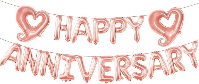 KatchOn Rose Gold Anniversary Balloons - 18 inch Letters, Hook Heart | Rose Gold Anniversary Banner & Backdrop