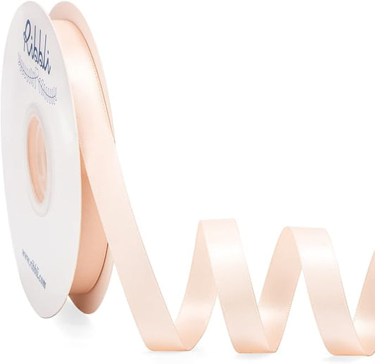 Ribbli Champagne Pink Satin Ribbon Double Faced Satin 1/2 inch x Continuous 50 Yards-Champagne Ribbon for Gift Wrapping Crafts Wedding Decoration Bows Bouquet Floral Arrangement