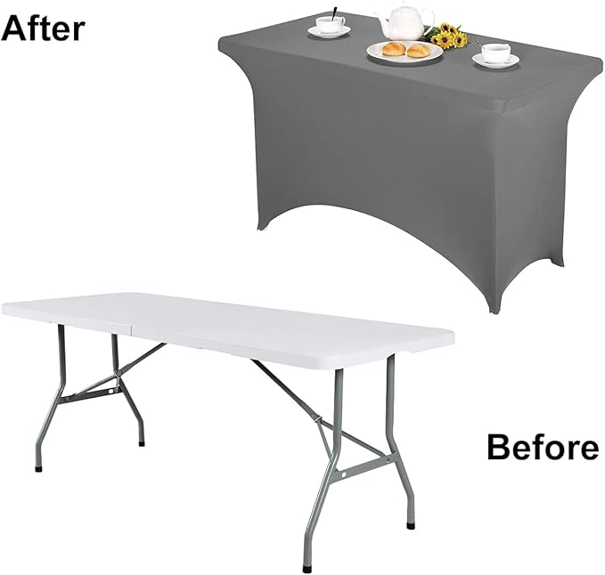 FORLIFE 2Pack Spandex Table Covers，Fitted Tablecloth for Rectangular Tables, Stretch Patio Table Covers, Universal Spandex Table Cover for Wedding, Banquet, Party (4ft, Gray)
