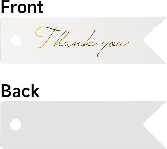 G2PLUS High-end Metallic Gold Thank You Tags, 100PCS 2.8'' x 0.8'' Gift Tags with String for Arts and Crafts,Gift Wrapping (White)