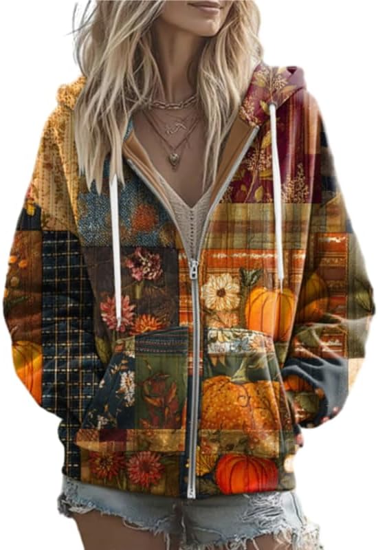OSCORP Women’s Boho Patchwork Floral Embroidered Hoodie, Vintage Mixed Pullover Sweatshirt with Drawstring for Fall Winter