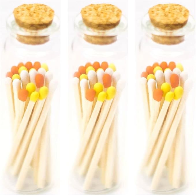 River Birch Decorative Matches in a Bottle with Striker - Cute & Colored Matches - 1 Bottle, Candy Corn Tip, 60 Matches