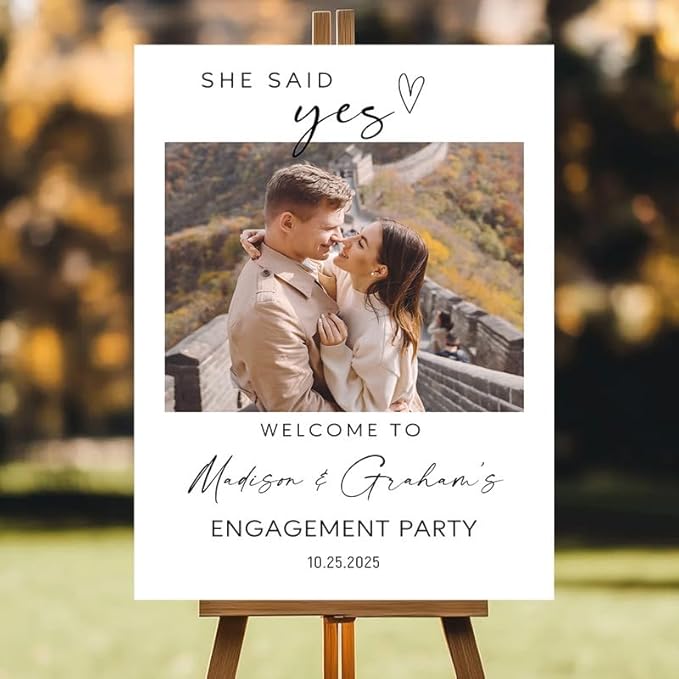 Personalized Engagement Party Welcome Sign, Custom Name & Date for Bridal Shower, Engagement Celebrations Decorations, We're Engaged, Elegant Wedding Decor Sign for Indoor, Outdoor #9