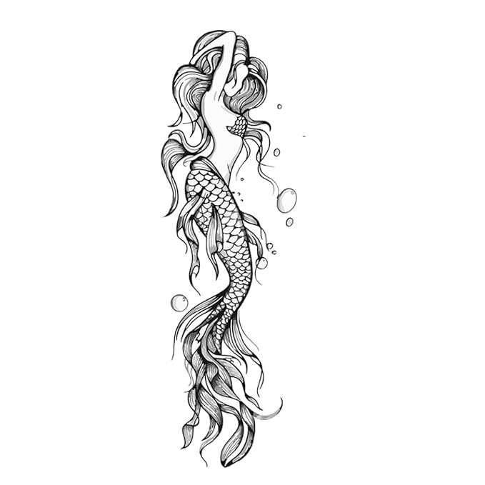 INKARTLINK Tattoo Tech, 2 Sheets Medium Semi Permanent Tattoo, Adult Art Design Temporary Tattoos, Lasts 1-2 Weeks, Waterproof, Realistic Look, No Adhesive, No Reflection (Just like a Mermaid Design)