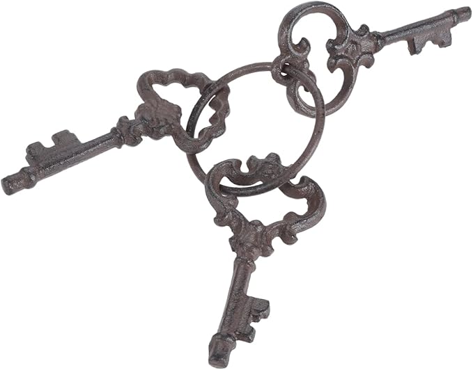 Hananona Vintage Cast Iron Skeleton Key Ring Antique Pirate Treasure Chest Keys Set For Home Decor, Halloween Costume Prop
