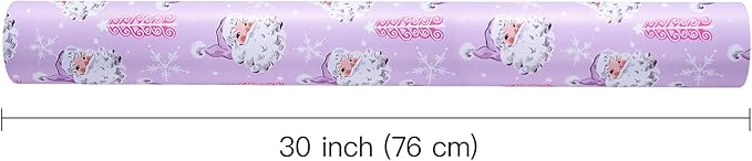 WRAPAHOLIC 30 Inch Jumbo Reversible Christmas Wrapping Paper - 30 Inch x 100 Feet Jumbo Roll Purple Santa Claus and Snowflake with Embossed for Christmas, Holiday, Party Celebration