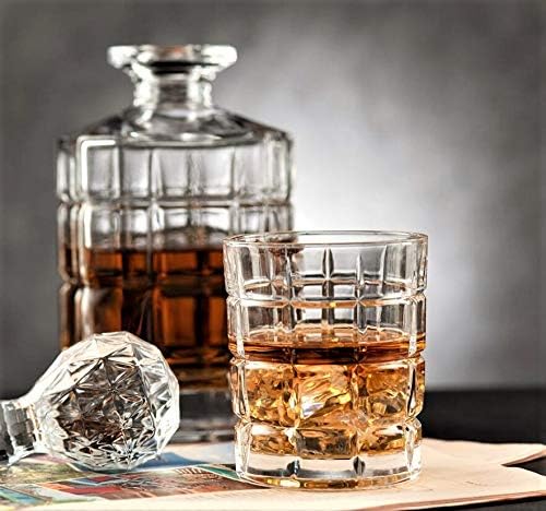 Premium Crystal Whiskey Glasses Set of 6 Large Lead-Free Crystal Glass Tasting Cups Scotch Glasses Tumblers for Drinking Irish Whisky Bourbon Tequila (Square Pattern, 6*10.8oz)