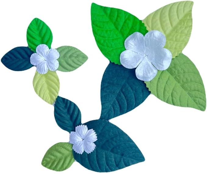 100 Pcs Handmade Mixed Mulberry Paper Flowers Petals and Leaves Scrapbooking Wedding DIY Craft Supplies Card (White Colors Flowers/Green Tone Leaves)