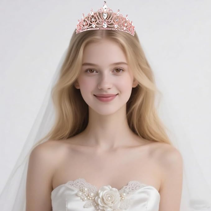 TODDER Rose Gold Tiara for Women Girls Rhinestone Princess Queen Crowns Crystal Headband for Girls Wedding Hair Accessories for Bridal Birthday Party Prom Halloween Cosplay Holidays