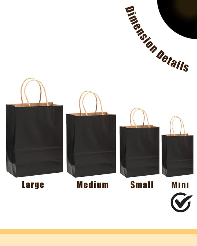 qiqee 100-Packs Black Paper Gift Bags with Handles Bulk 4.5"×2.5"×6" Mini Size Gift Bags Multiple Uses