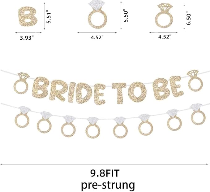 Bride to Be and Diamond Ring Banner Glitter for Bridal Shower Decorations Bachelorette Party Banner for Engagement Wedding Party Decorations(Champagne Gold)