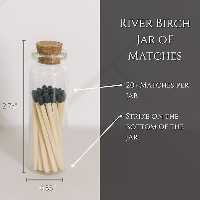 River Birch Decorative Matches in a Bottle with Striker - Cute & Colored Matches - 6 Bottles, Black Tip, 120 Matches