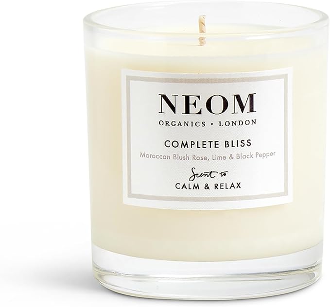 NEOM- Complete Bliss Scented Candle, 1 Wick | Blush Rose, Lime & Black Pepper | Essential Oil Aromatherapy Candle | Scent to De-Stress