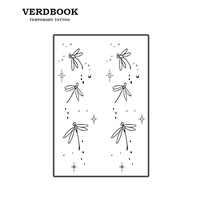 Waterproof Temporary Tattoos: 2-Sheet Tattoo Kit with Realistic Body Stickers, Semi-Permanent Tattoos for Adults Lasting 7-15 Days – Safe for Men & Women, Dragonfly Stars