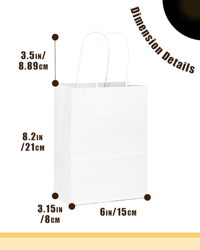 qiqee 26-Packs White Gift Bags with Handles Bulk 8.3"x3"x 6" Small Size Paper Bags Multiple Uses (Small Size)