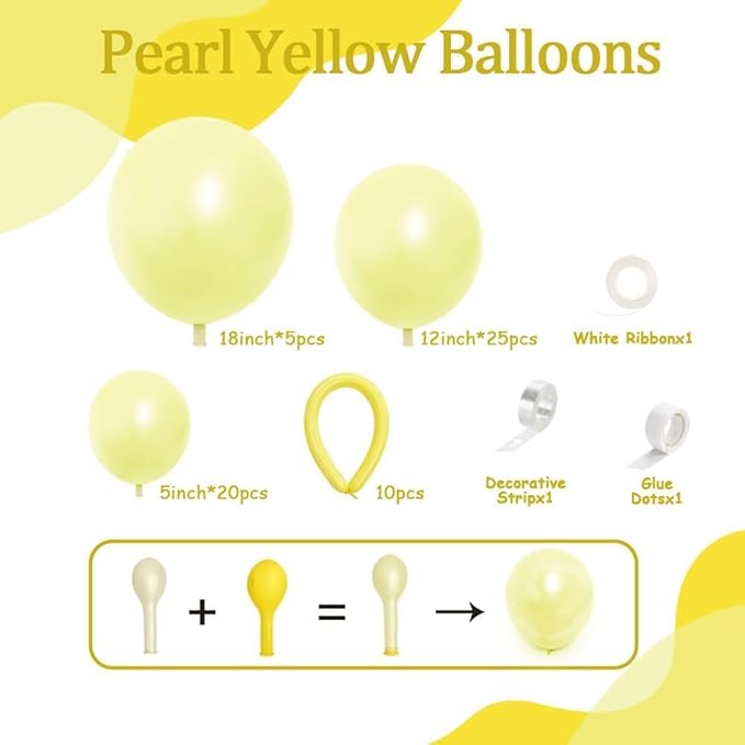 Pearl Yellow Balloon Double Stuffed Light Pastel Yellow Balloons Garland Pearl Arch Kit with Long Balloons Different Size for Birthday Wedding Baby Shower Honey Bee Decoration