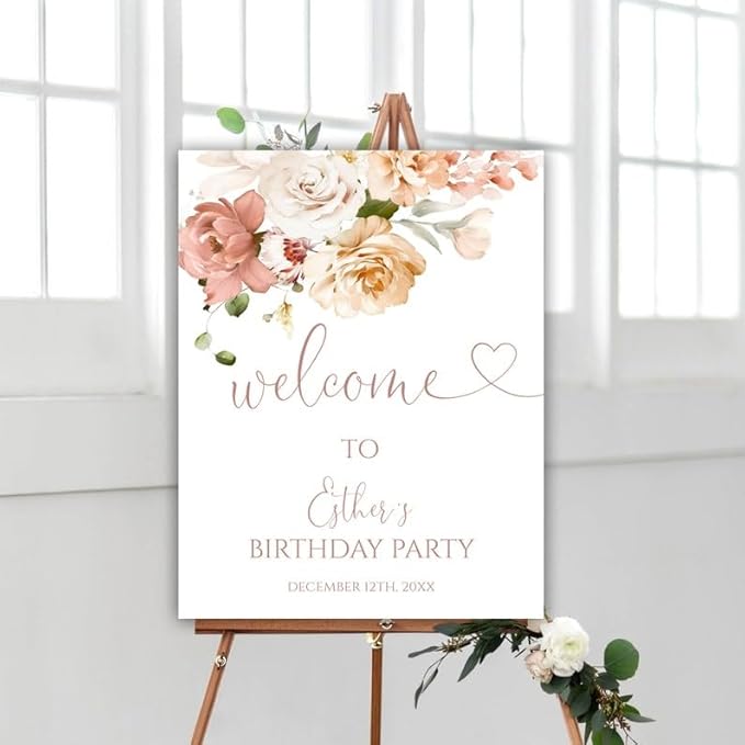 Custom Floral Birthday Welcome Sign - Customized Bohemian Design