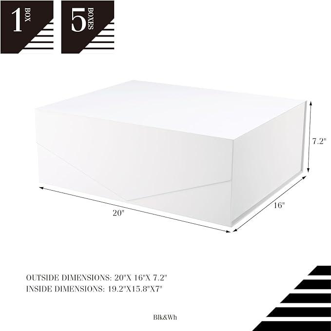 BLK&WH 5 Extra Large Gift Box with Lid 19.2x15.8x7 Inches, White Gift Box Closure Lid for Clothes and Large Gifts (Matte White)