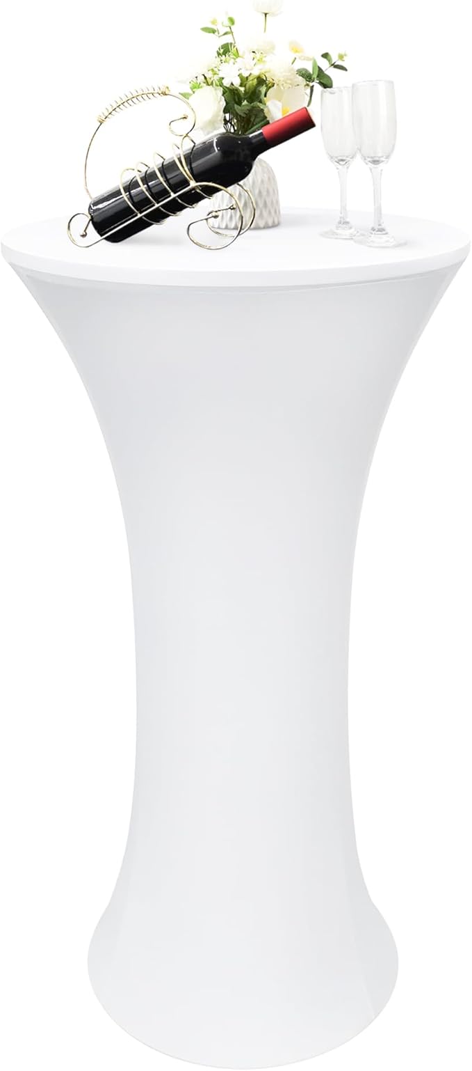 24x43 Inch Round Fitted Cocktail Table Cover White Spandex Cocktail Table Cloth Highboy Fitted Tablecloth High Top Table Cloths for Party Pub Banquet Bistro