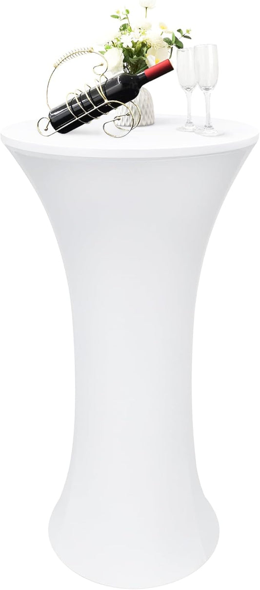 24x43 Inch Round Fitted Cocktail Table Cover White Spandex Cocktail Table Cloth Highboy Fitted Tablecloth High Top Table Cloths for Party Pub Banquet Bistro