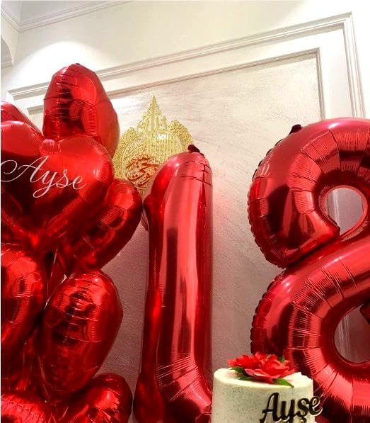 Red Foil Number 8 Balloon 40 Inch, Helium Mylar Eight Number 8 18 28 38 48 58 80 88 Birthday Balloons, 8th Red Women Men Wedding Anniversary, Graduations Party Supplies