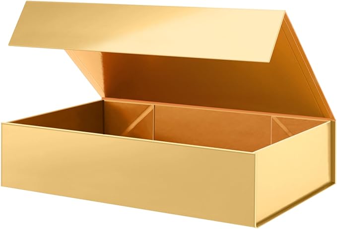 PACKHOME Extra Large Christmas Gift Box 17.5x11.3x4.3 Inches, Sturdy Shirt Box with Magnetic Lid for Clothes and Large Xmas Gifts (Glossy Gold)