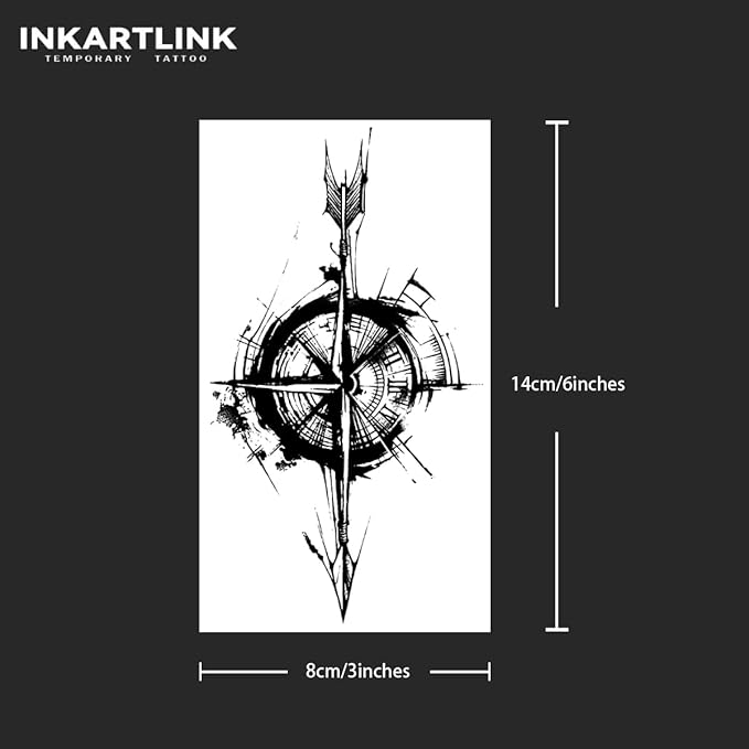INKARTLINK Tattoo Tech, 2 Sheets Large Semi Permanent Tattoo, Adult Art Design Temporary Tattoos, Lasts 1-2 Weeks, Waterproof, Realistic Look, No Adhesive, No Reflection (Star Needle Design)