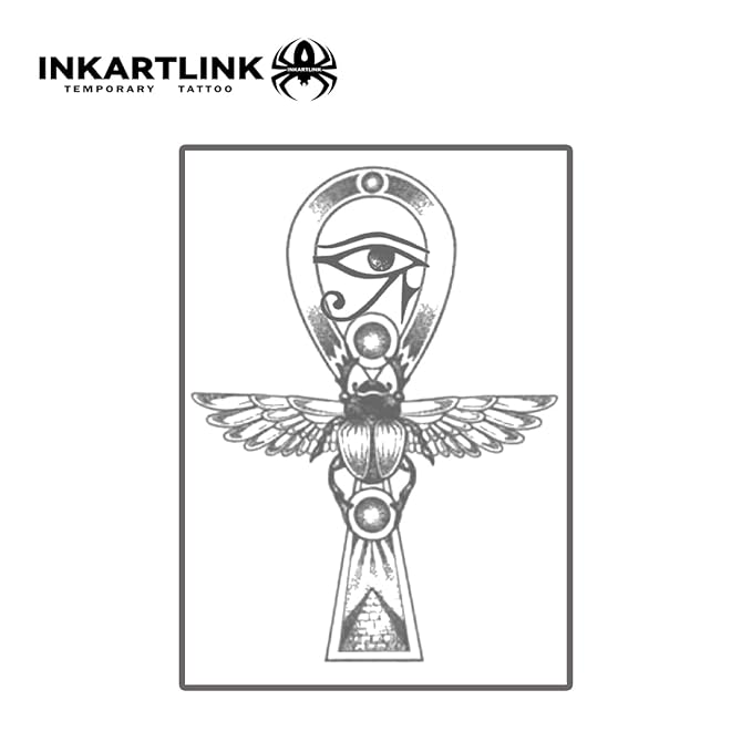 INKARTLINK Tattoo Tech, 2 Sheets Medium Semi Permanent Tattoo, Adult Art Design Temporary Tattoos, Lasts 1-2 Weeks, Waterproof, Realistic Look, No Reflection (Ankh & Scarab)