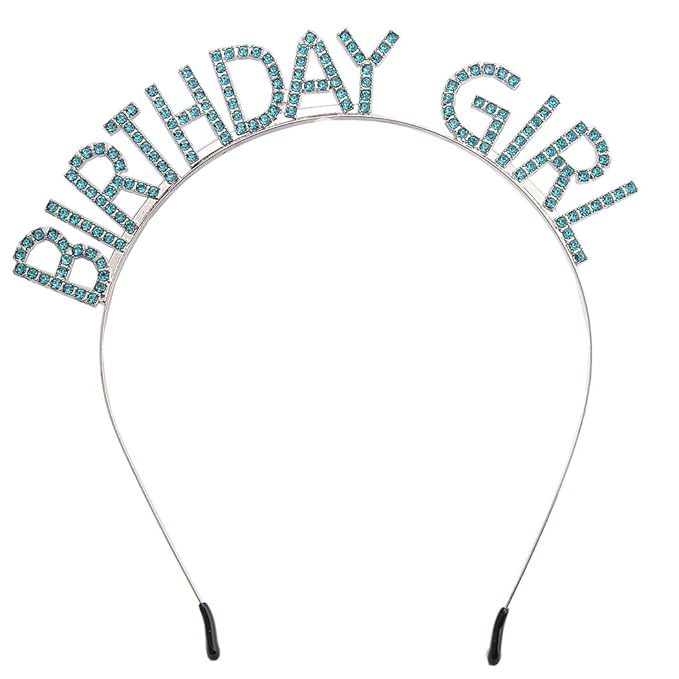 AOPRIE Hairband Birthday Tiara for Women Girls Happy Birthday Princess Crown Rhinestone Accessories, Silver Blue