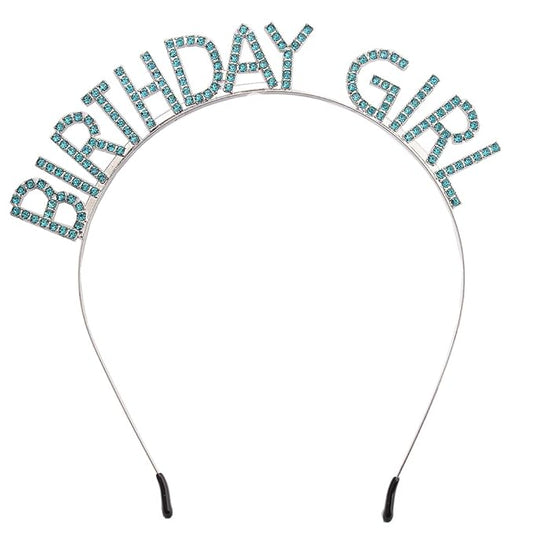 AOPRIE Hairband Birthday Tiara for Women Girls Happy Birthday Princess Crown Rhinestone Accessories, Silver Blue