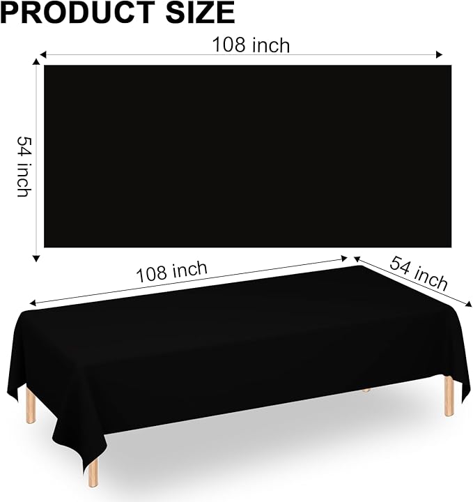 WNINK 2 Pack Black Tablecloths Disposable Table Covers 54" x 108" Table Cloths for BBQ Birthday Picnic Bridal Shower Engagement Wedding Plastic Table Cloths for Parties