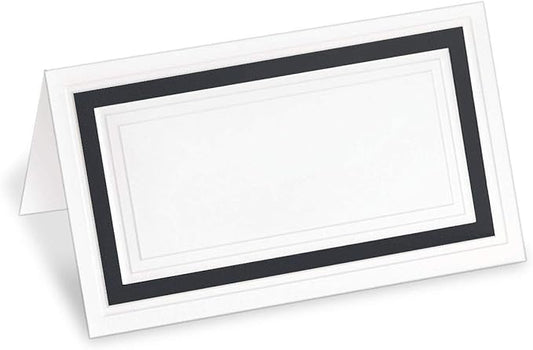 White 38lb Cover Stock Folded Place Cards with Black Foil Border, Micro-Perforated, 2" x 3 1/2", 100/Pack, Laser and Inkjet Compatible