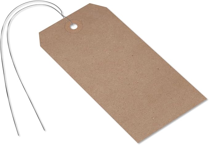 SmartSign Brown Blank Gift Tags with Wires - 1000-Pack, 4.75" x 2.375", Size-5 Eco-Friendly Tags with Fiber Patch, 11 pt Pre-Wired Recycled Kraft Paper Tags for Packing/Shipping, USA-Made