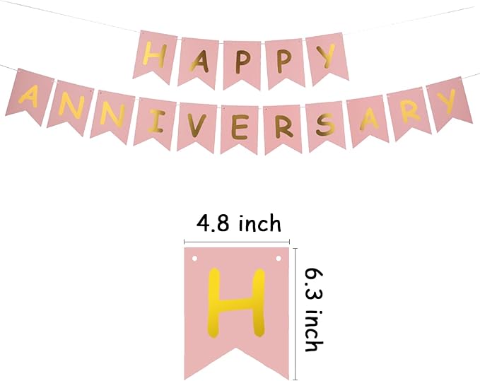 Happy Anniversary Banner Valentines Day Wedding Decorations Love Party and Background Indoor Outdoor Decorations (Pink)