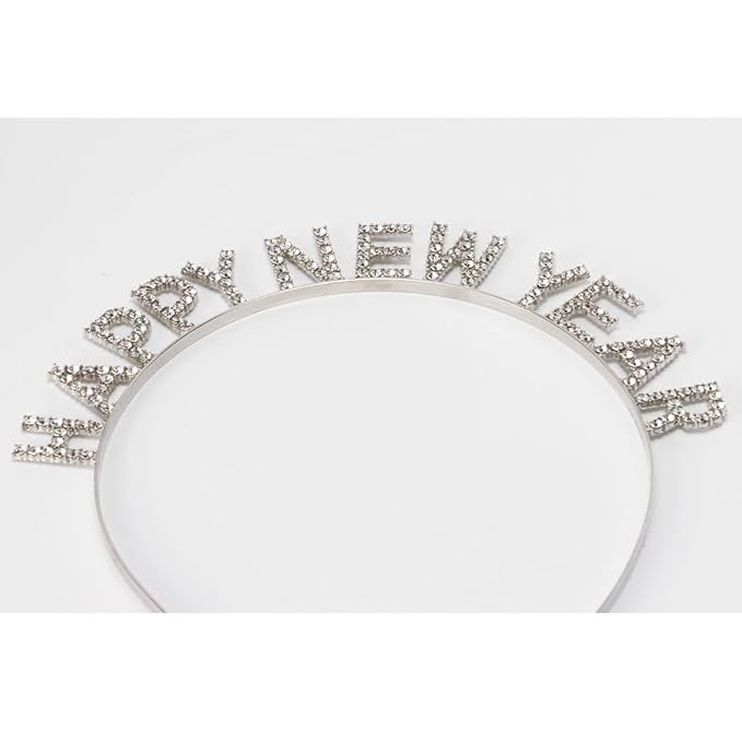 Happy New Year Rhinestone Headband for Women Girls,Crystal Tiara For New Year’s Eve Party Supplies (silver)
