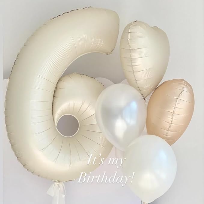 40 inch Cream White Number Balloon Giant Foil Helium Balloons Beige Number 6 Balloon for 6th Birthday Party Anniversary Decorations Supplies