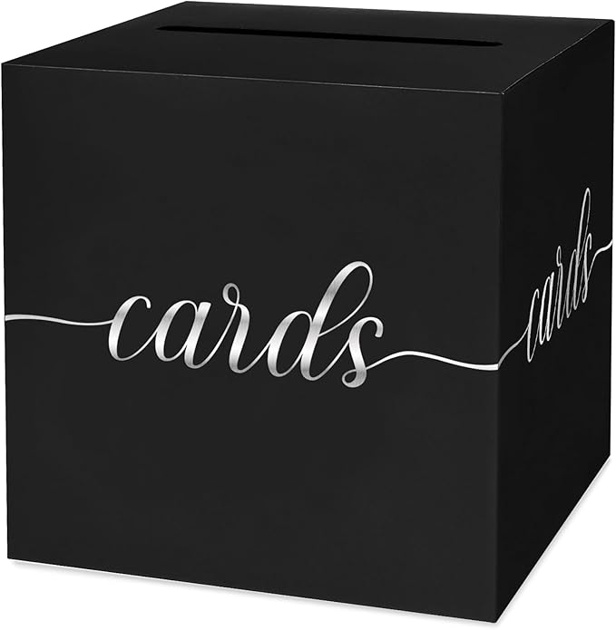 1 Pack Black and Silver Foil Card Box for Party, 8.7" Black Gift Card Box Money Box for Birthday, Wedding, Baby Shower, Retirement, Anniversary, Bridal Shower, Raffle Ticket