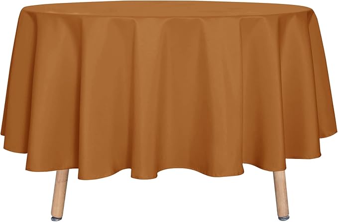 sancua Round Tablecloth 90 Inch Light Borwn- Water Resistant Spill Proof Washable Polyester Fall Table Cloth Decorative Fabric Table Cover for Dining Tables, Thanksgiving Parties and Camping, Bronze