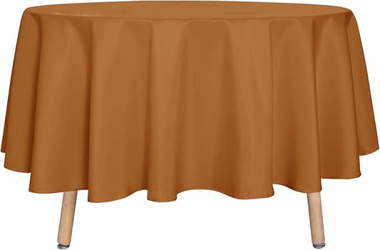 sancua Round Tablecloth 90 Inch Light Borwn- Water Resistant Spill Proof Washable Polyester Fall Table Cloth Decorative Fabric Table Cover for Dining Tables, Thanksgiving Parties and Camping, Bronze