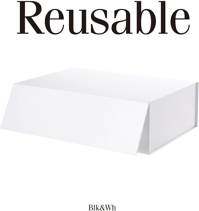BLK&WH 6 Collapsible Gift Boxes - 13.5x9x4.1 Inches, White, Large with Lids - Bridesmaid Proposal Boxes for Gift Packaging