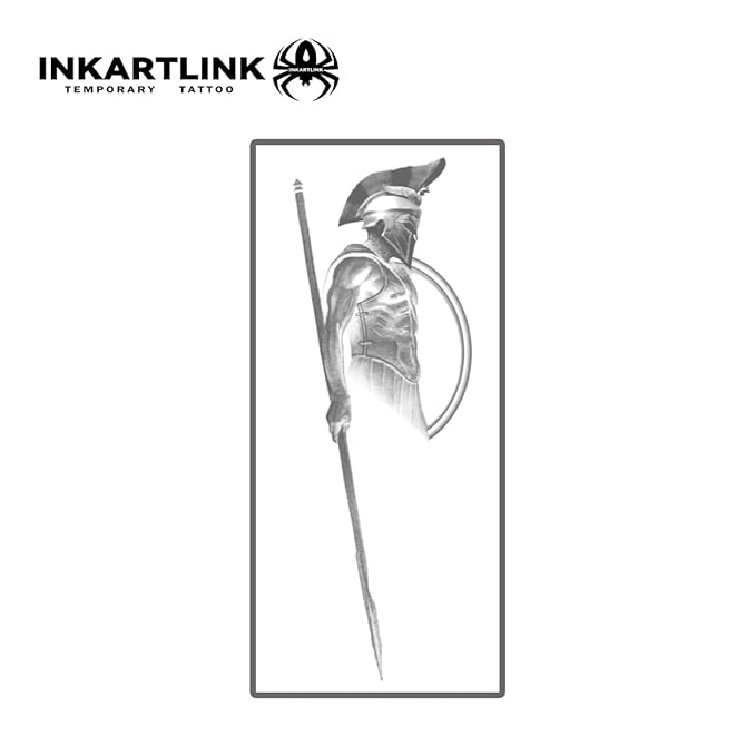 INKARTLINK Tattoo Tech, 2 Sheets Medium Semi Permanent Tattoo, Adult Art Design Temporary Tattoos, Lasts 1-2 Weeks, Waterproof, Realistic Look, No Reflection (Hoplite)