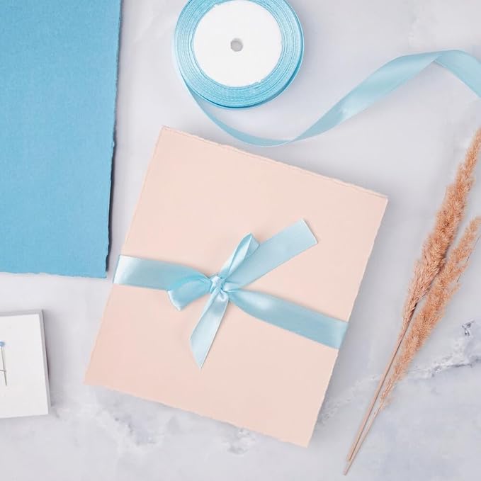 3/8" Width x 50 Yards Satin Fabric Ribbon, Light Blue Ribbon Perfect for DIY Bows, Swags, Gift Wrapping, Craft, Flower Bouquet，Christmas and Party Decoration